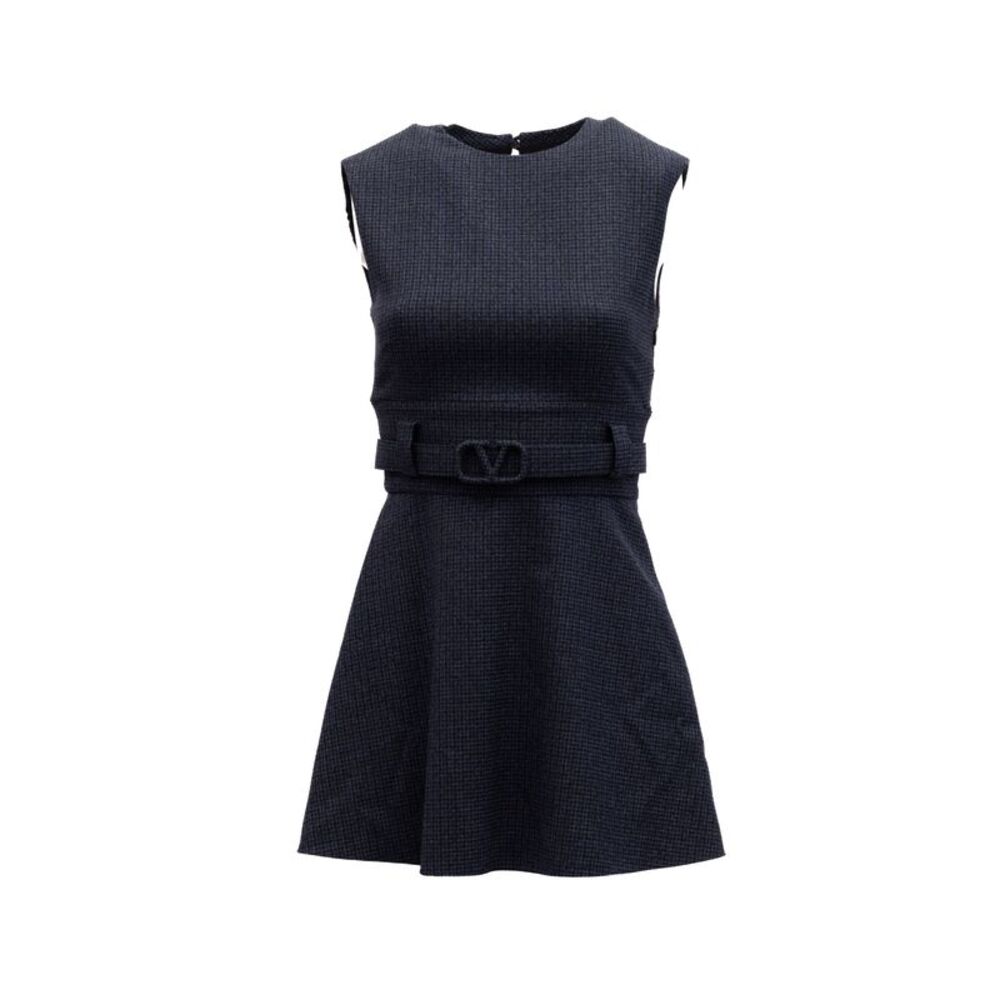Valentino Garavani Navy Check Sleeveless Mini Women's Dress